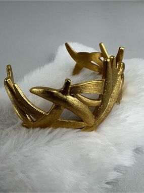 Stephanie Kantis 24k Gold Plated Artisan Overlapping Leaf Cuff Bracelet